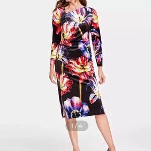 INC International Concepts Multicolor Floral Long Sleeve Dress